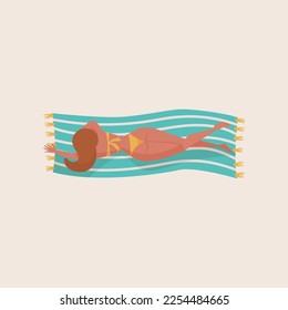 Women and beach activities vector illustrations set. Cartoon girls sunbathing, surfboards, seashells and corals isolated on beige background. Summer, vacation or holiday concept