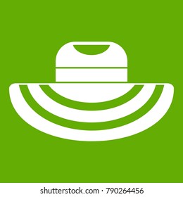 Women beach hat icon white isolated on green background. Vector illustration