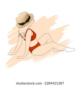 WOMEN BEACH vector outline art 