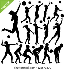 Women beach volleyball silhouettes vector