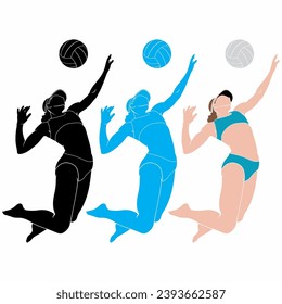 Women Beach Volleyball Spike Pose. Ilustración vectorial # pantalla de seda