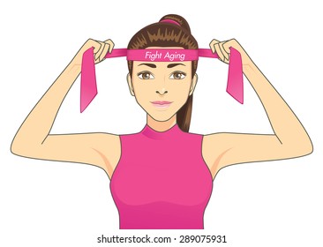 Women beautiful face wearing headband meaning strive to fighting Aging. Beauty concept.