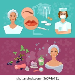 Women beauty banners skin care plastic surgery vector illustration 