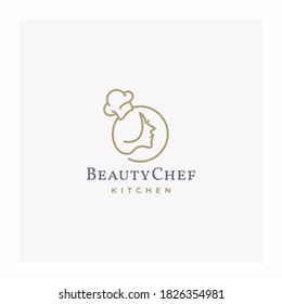 Women Beauty Face Chef Hat Vector. Cooking, Restaurant, Food Logo Design