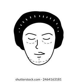 Women beauty face plastic surgery face adjustment black hand drawn icon