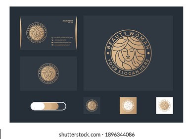 women beauty logo design with vintage style and business card	
