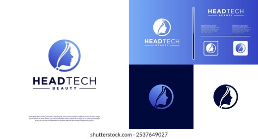 women beauty logo with modern technology concept, hair fashion, electric circuit, graphic design inspiration.