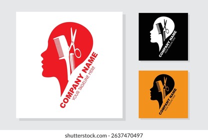 Women beauty spa logo. set of women beauty salon logo icons. logo with woman silhouette with scissors and comb.