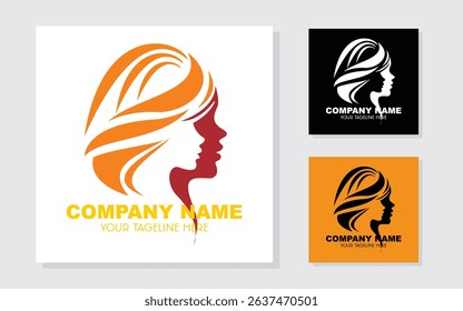Women beauty spa logo. set of women beauty salon logo icons. logo with woman silhouette with scissors and comb.