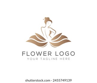 women beauty spa salon, cosmetics or fashion brand identity logo with lotus flower and women.