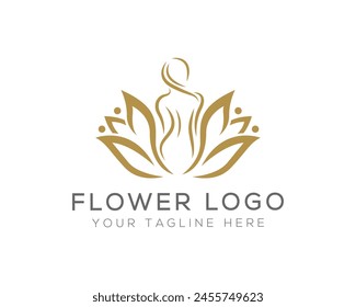 women beauty spa salon, cosmetics or fashion brand identity logo with lotus flower and women.