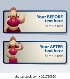 women Before and After banner, vector