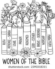 Women of the Bible, Floral Book, Religious Quote, Mental Health, Hand Drawn Books, Christian, Jesus Bible Silhouette svg