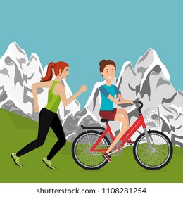 women with bicycle in the landscape
