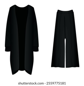 Women black jumper and pants. vector illustration