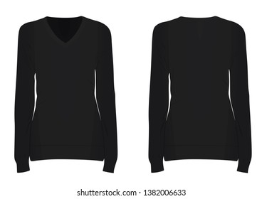Women black long sleeve t shirt. vector illustration