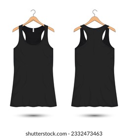 Women black tank top t-shirts, sportswear mockup. Vector illustration