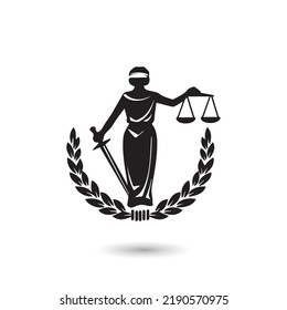 Women blindfolded take scale and sword lawyer logo design inspiration