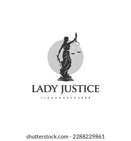 Women blindfolded take scale and sword lawyer logo design inspiration