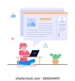 women blogging concept flat illustration