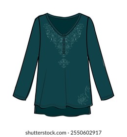 Diseño de la blusa de las mujeres. Diseño del cuello de la blusa y diseño del patrón del bordado