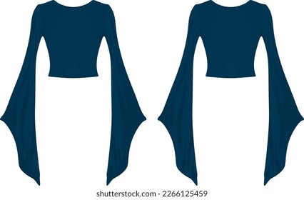 Women blue crop sweater with wide sleeve. vector illustration