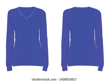 Women blue long sleeve t shirt. vector illustration