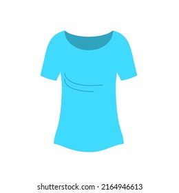 Women blue summer t shirt. Shopping and sales. Fashion and female wardrobe. Beautiful casual wear. Design template clothes. Vector illustration isolated on white background