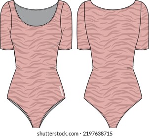 Women Bodysuit active wear design flat sketch fashion Illustration, Leotard swimsuit suitable for girls and Ladies . Bodycon Swimwear active clothing.