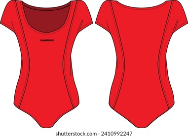 Women Bodysuit active wear design flat sketch fashion Illustration, Snap Leotard swimsuit suitable for girls and Ladies . Bodycon Swimwear active clothing.