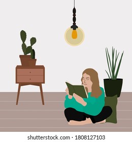 Women with book for fall design. Vector female character illustration. People lifestyle concept. Happy student. Learning background.