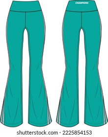 Women boot cut flare tights leggings yoga Pants design flat sketch vector illustration, Compression pants concept with front and back view, Tights for jogging, fitness, and active wear pants design.