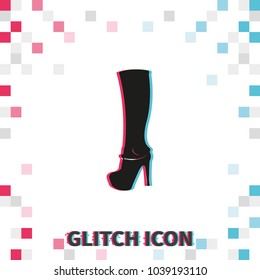 The women boot  glitch effect vector icon.