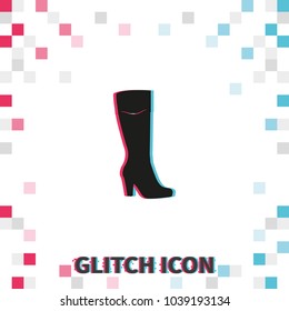 The women boot  glitch effect vector icon.