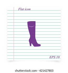The women boot icon. Flat shoe illustration.