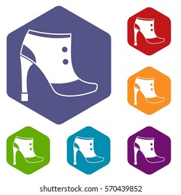 Women boots icons set rhombus in different colors isolated on white background