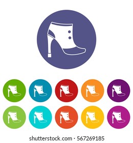 Women boots set icons in different colors isolated on white background