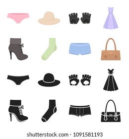 Women boots, socks, shorts, ladies bag. Clothing set collection icons in black,cartoon style vector symbol stock illustration web.