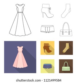 Women boots, socks, shorts, ladies bag. Clothing set collection icons in outline,flat style vector symbol stock illustration web.