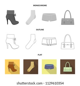 Women boots, socks, shorts, ladies bag. Clothing set collection icons in flat,outline,monochrome style vector symbol stock illustration web.