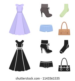 Women boots, socks, shorts, ladies bag. Clothing set collection icons in cartoon,black style vector symbol stock illustration web.