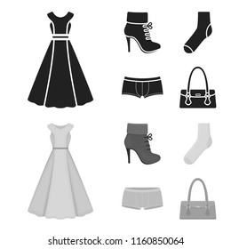 Women boots, socks, shorts, ladies bag. Clothing set collection icons in black,monochrome style vector symbol stock illustration web.