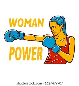 Women Boxing. Femal Boxer. Woman Power. Girl power. Woman Sport Vector illustration on white background isolated. Stock Vector Illustration.