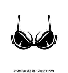 Women bra vector black object silhouette minimalistic icon on white background