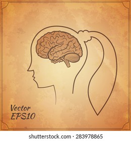 women brains vintage vector illustration