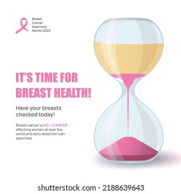 Women Breast Cancer Concept with Sand Timer in Vector Flat Style, Social Media Post Concept