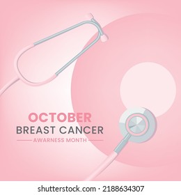 Women Breast Cancer Concept in Vector Flat Style with Equipment for Check, Social Media Post