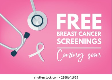 Women Breast Cancer Concept in Vector Flat Style with Equipment for Check, Social Media Banner