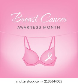 Women Breast Cancer Concept in Vector Flat Style, Pink Women Bra, Social Media Post Concept
 svg
