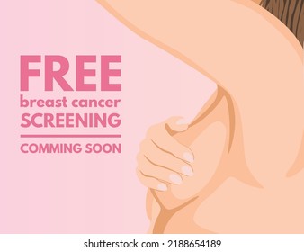 Women Breast Cancer Concept in Vector Flat Style, Woman's Self Check, Social Media Post Concept, Banner Template